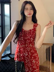 Vestidos sin mangas de estilo francés para mujer, ropa Midi con estampado Floral, elegante, informal, combina con todo, verano