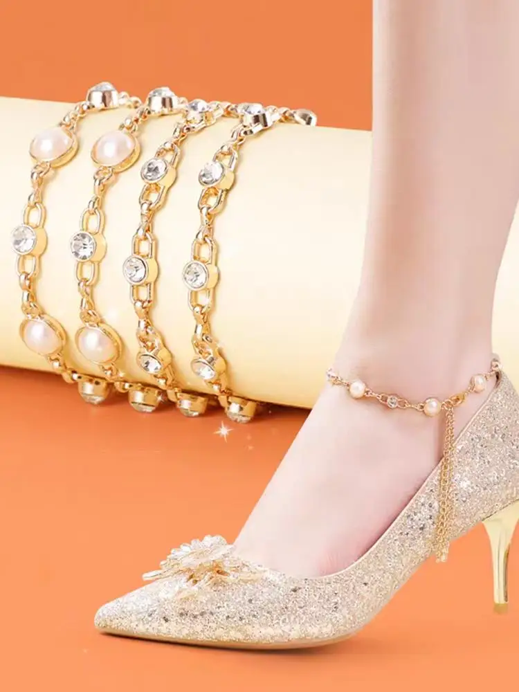 

Shoe Laces Straps Fixing Shoes Chain High Heeled Shoe Decoration Holding Loose Ankle Shoelace Pearl Shoelaces Adjustable