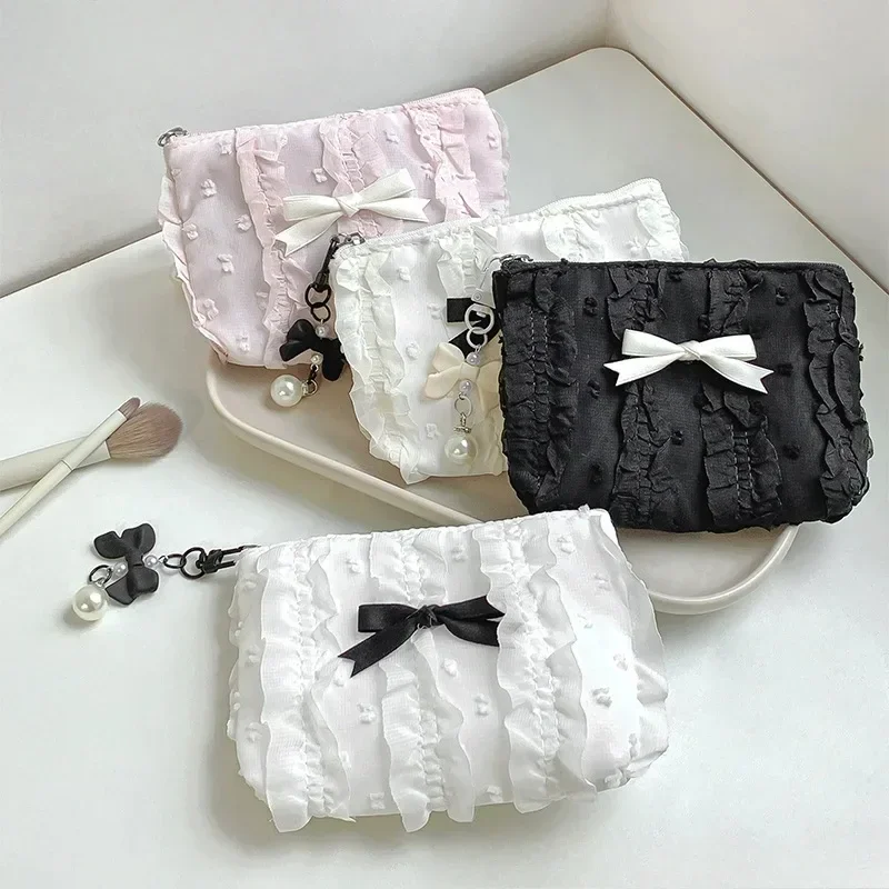 Lacebow Cute Cosmetic Bag Coin Purse Korean Style Handbag Storage Makeup Bag New Large Capacity