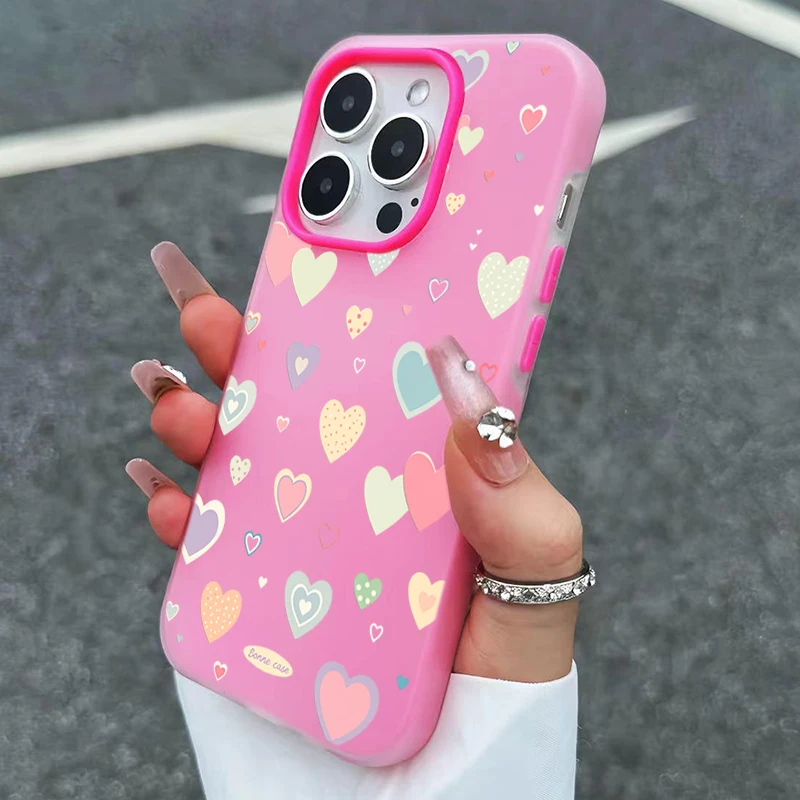 Coque de téléphone mignonne et colorée avec motif de cœur d'amour pour iPhone 11 12 13 14 15 16 17 Pro Max X XS XR 7 8 Plus Air 16e 17e, coque antichoc