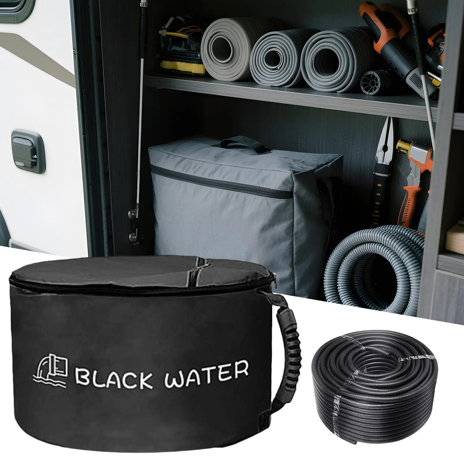 

Waterproof RV Sewer Hose Storage Bag, Double Zipper Holder for Waste Tools, Camping Septic Electrical Cords Organizer Pouch