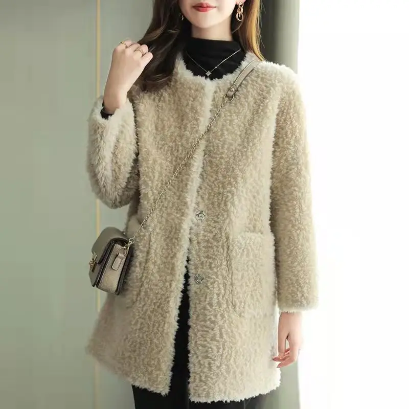 Winter Coat Women's New Fleece Coat Lamb Fleece Medium Long Lamb Fur One-piece Fashion Minimalist Casual Long Sleeves Jackets
