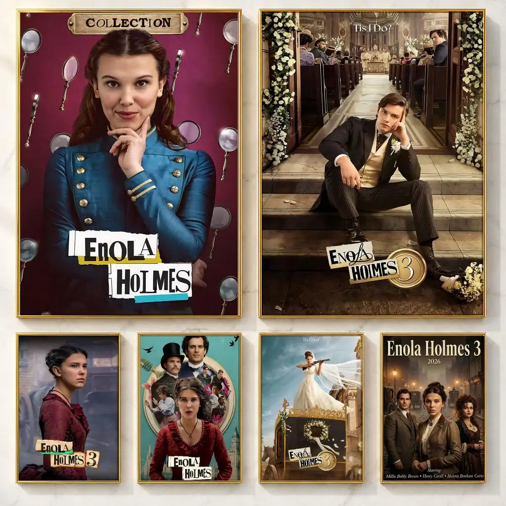 Foldable Movie E-Enola HolmesS Poster Self-adhesive Art Poster Decoracion Painting Wall Art White Kraft Paper Home Decor