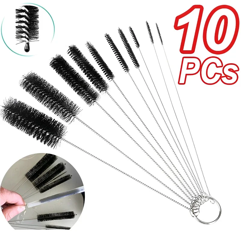 10pcs/Set Nylon Tube Brushes Straw Drinking Glasses Keyboards Cleaning Brushes Conical Car Motorcycle Washing Cleaning Tools