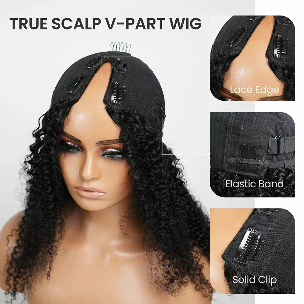 Wig V Part Rambut Manusia Keriting Kinky Tanpa Leave Out Upgrade Wig Bentuk V Keriting Deep Wave Tanpa Lem Clip In Half Wig Wig Tanpa Lem