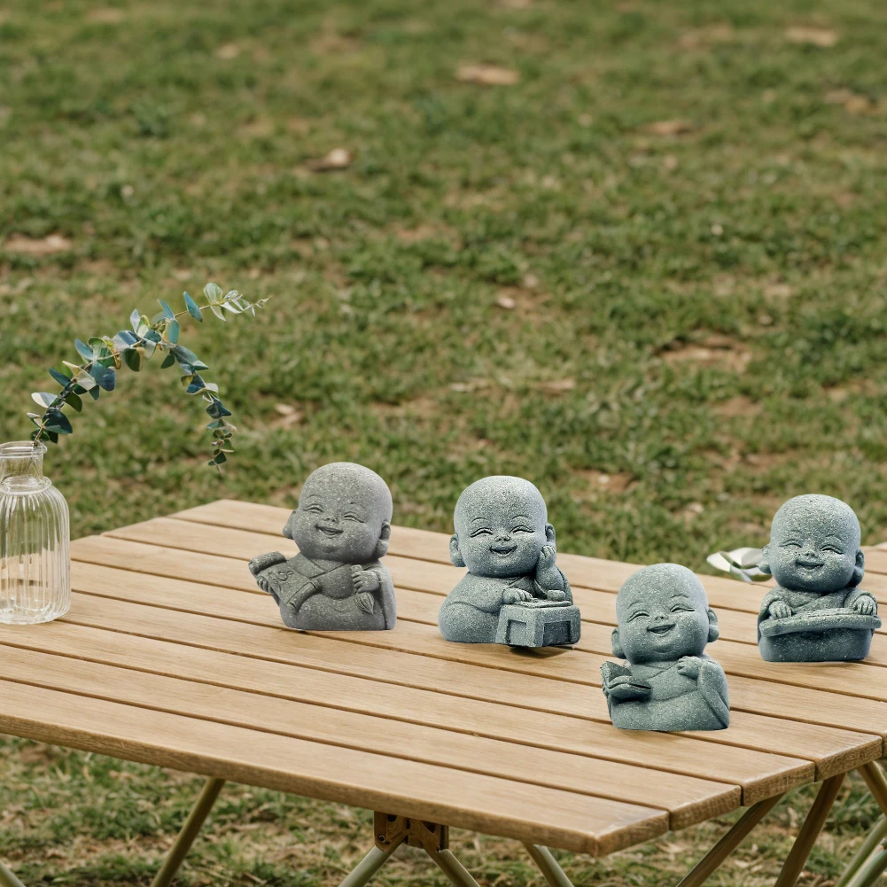 4 قطعة تمثال الراهب الصغير جميل بوذا دمية لطيف بوذا الراهب تمثال للمنزل مكتب سيارة خزان الأسماك ديكور #5