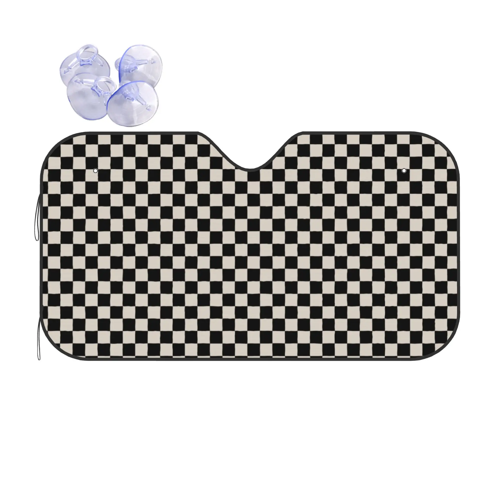 Checkerboard Pattern Plaid Black And Linen White Car Front Windshield Sun Visor Heat Insulation Aluminum Foil Auto Visor