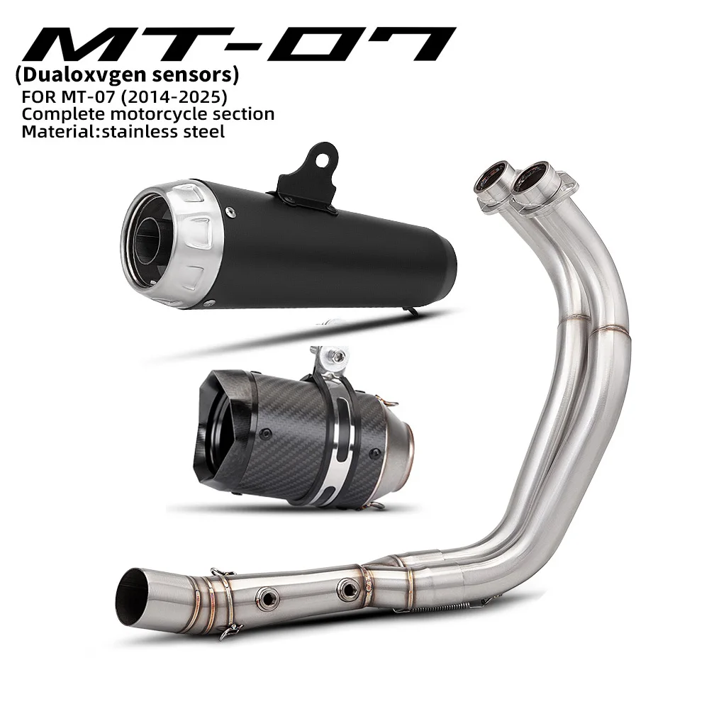 Motorrad-Auspuffanlage Komplettset für MT07 FZ07 MT-07 XSR700 (doppelter Sauerstoffanschluss) Edelstahl-Vorderabschnitt 2014-2025