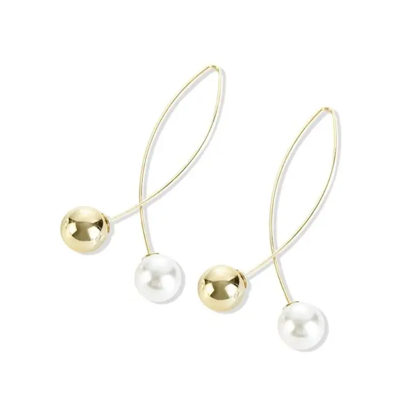 Fish Shaped Stud Earrings Metal Ball Simplicity Handmade Copper Wire Earring for Women Charm Pearl Geometric Accessories
