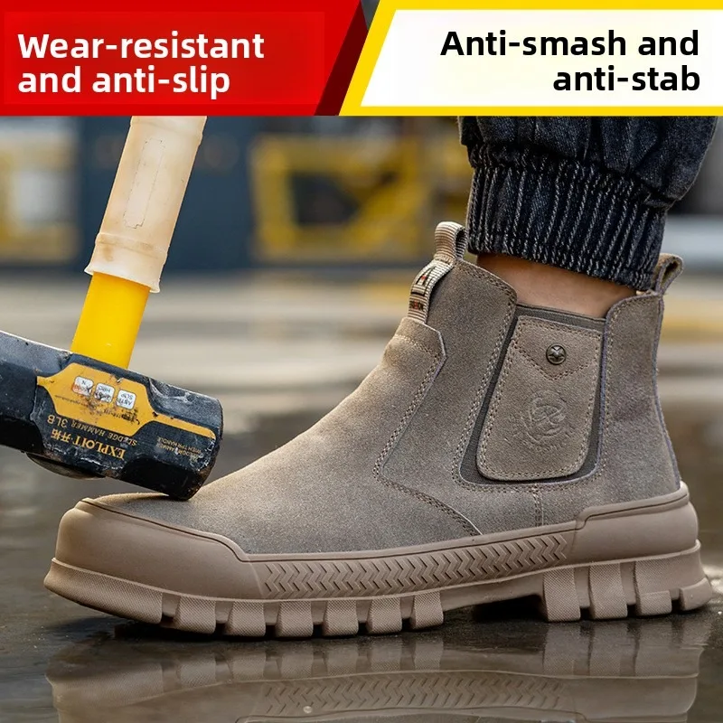Industrial Men Winter Steel Toe Safety Cotton Shoes Anti Smash Anti Puncture Warm Velvet Lining Non Slip Durable Work Boots