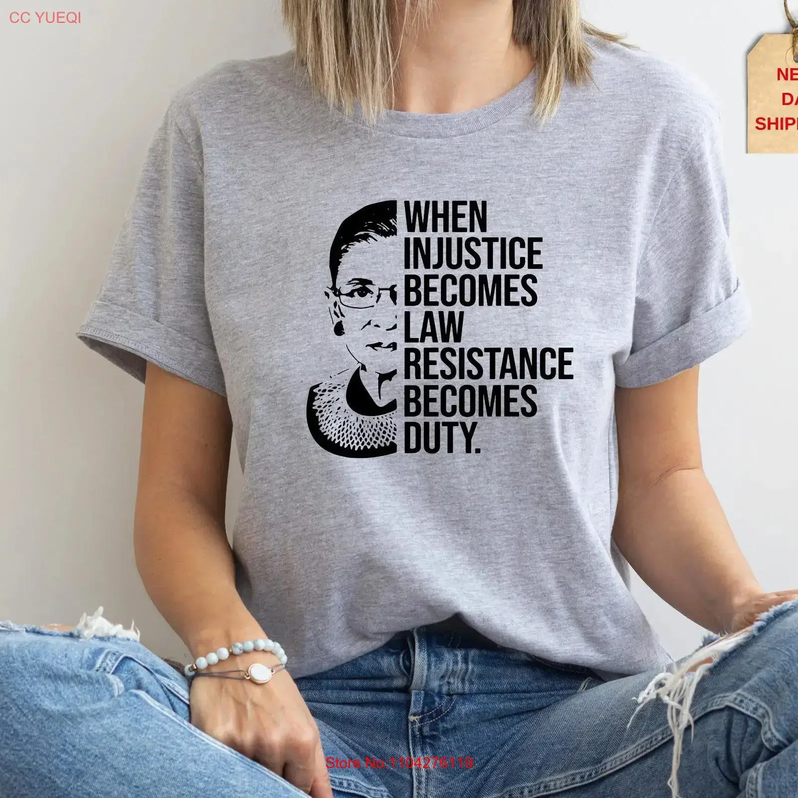 T-shirt « Quand l'injustice devient la loi », Ruth Bader Ginsburg, protestation politique féministe, vintage, délavé, unisexe
