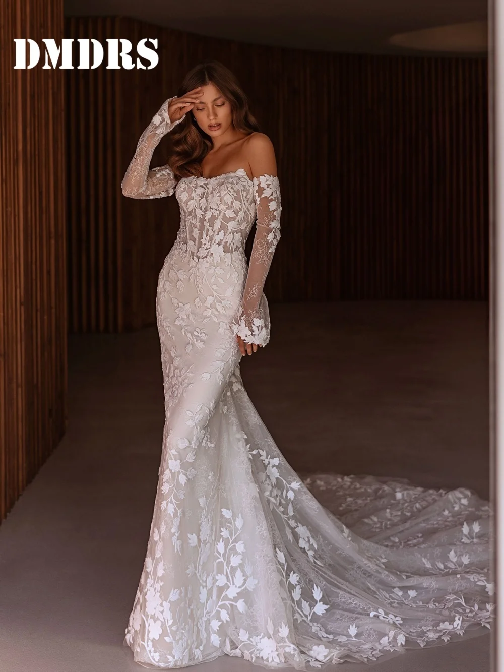 

Stylish Off-Shoulder Wedding Dresses Romantic Appliqué Bridal Gowns Classic Mermaid Floor-Length Wedding Gowns Vestidos De Novia