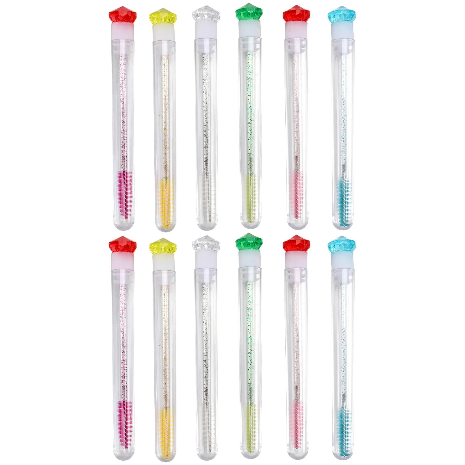 

12pcs Mascara Brush Tube Fiber Eyelash W Lightweight Portable Spiral Head Plastic Material Diamond Applicator Makeup Travel