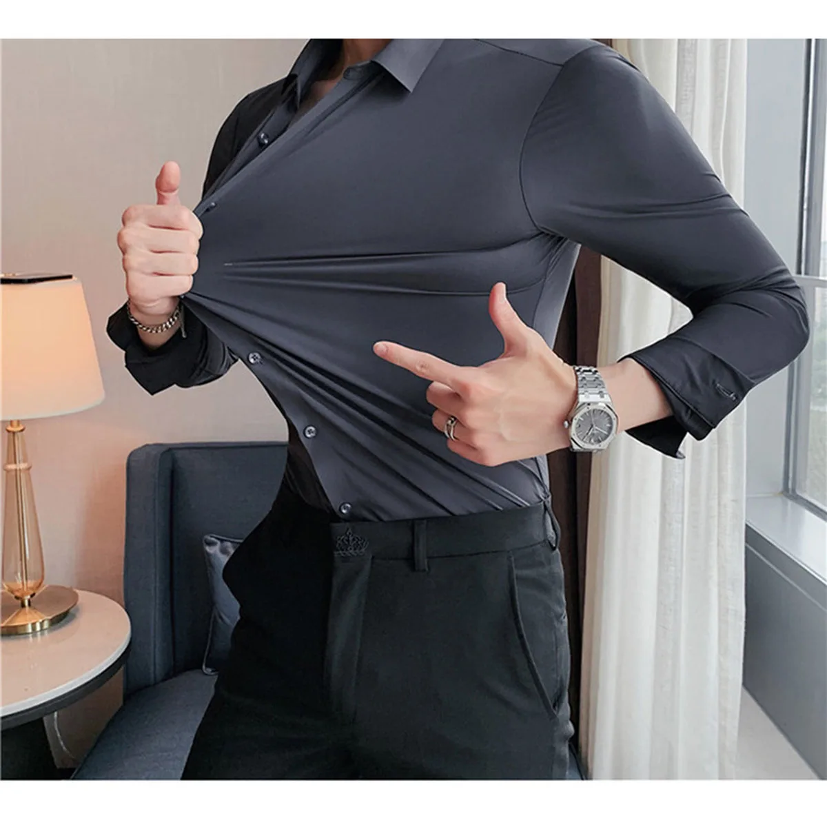 

Мужские рубашки больших размеров 4XL-M: бесшовные, высокоэластичные, с длинным рукавом, премиум-качества, приталенные, повседневные, роскошные, для торжественных случаев и официальных мероприятий