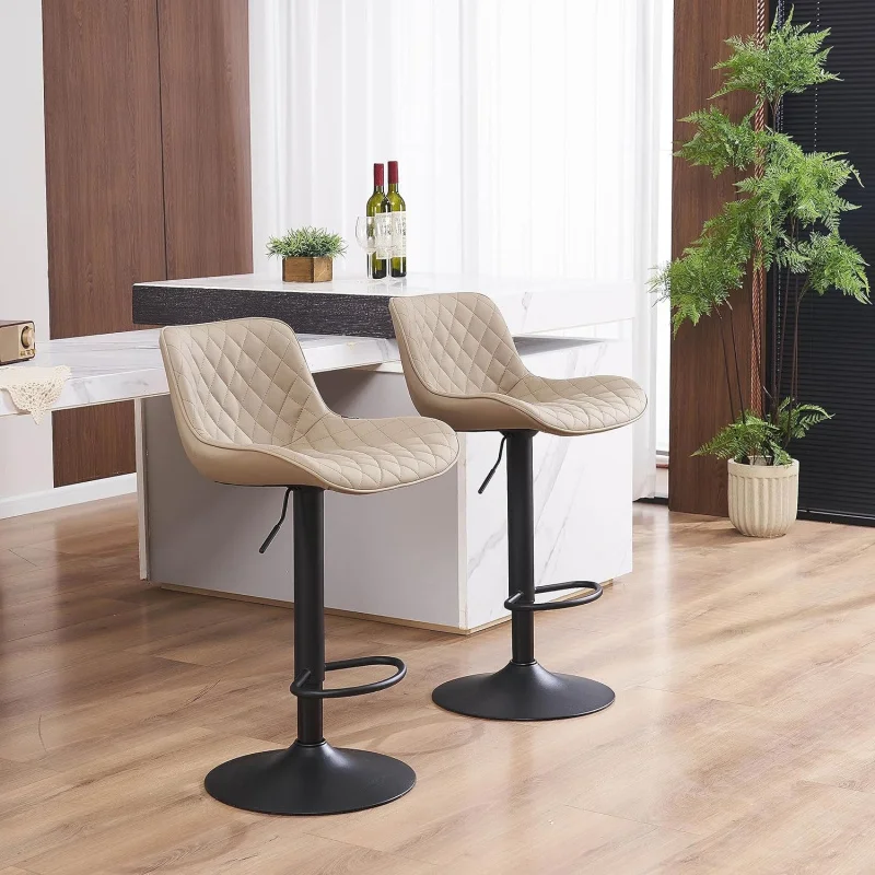 

Set of 2 Mid-Modern Bar Stools, Adjustable Swivel Counter Height Chairs with Backrest, Soft Faux Leather Upholstery, Sta