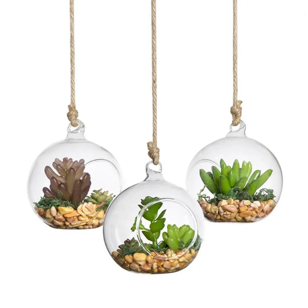 

6Pcs 80mm Clear Hanging Glass Vases Spherical Shape Flat Base Design DIY Fairy Garden Wedding Decor Glass Ball Vase