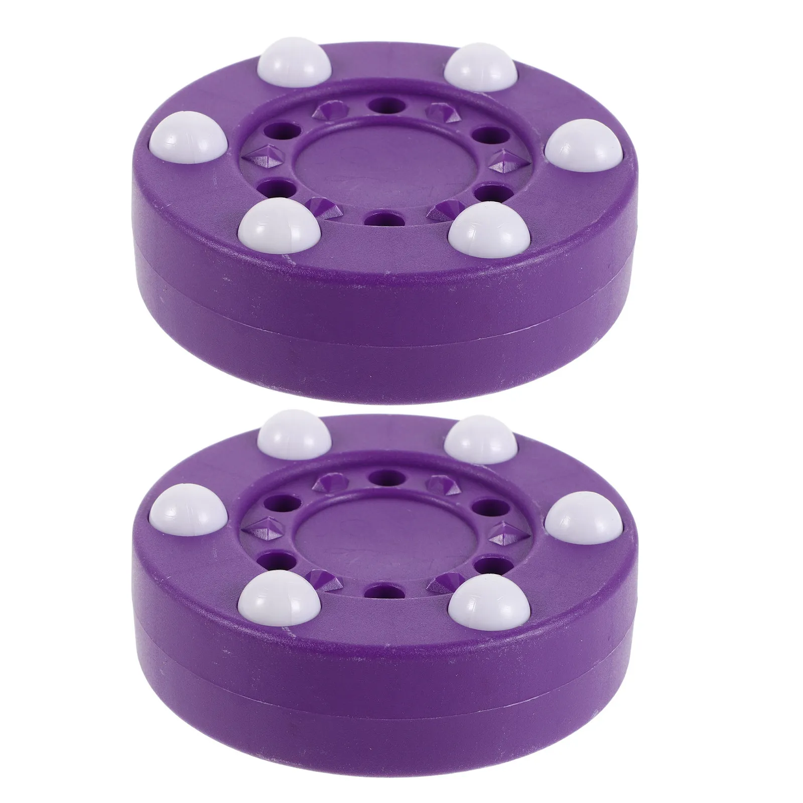 2Pcs Official Size Inline Hockey Puck Purple 6-Bead Roller Design Low Friction Asphalt Driveway Street Hockey Practice Puck