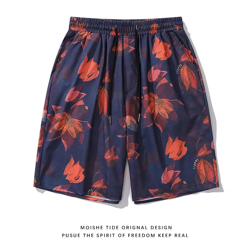 

Hawaiian Style Floral 3D Casual Beach Shorts with Full Print, Men's Loose Fit Couple Sports and Fitness Five Quarter Pants