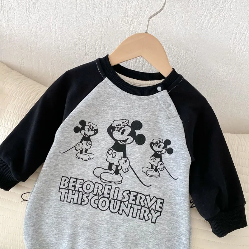 Spring Autumn Long Sleeve Boys Girl Rompers Cartoon Disney Mickey Mouse Jumpsuit Toddler Infant Rompers Kids Outfits K700