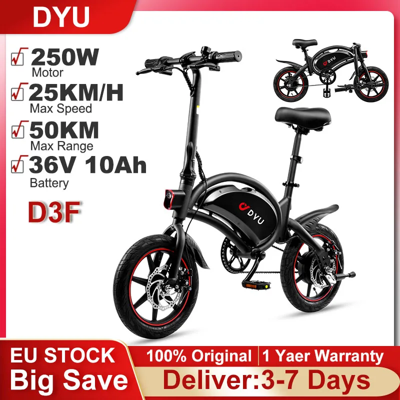 DYU D3F Vouwbare Elektrische Fiets 250W Elektrische Racefiets 36V 10Ah Batterij 14" Band E-bike 25km/u Max Snelheid 50KM E-bike voor Volwassenen - afbeelding 2