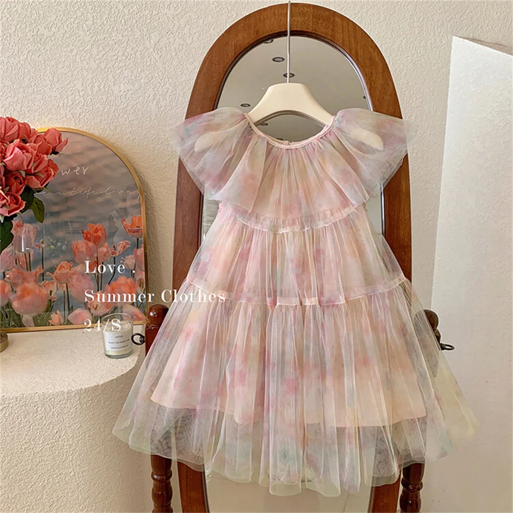 25003 Girl\'s Skirt Summer Children\'s Dress Girl\'s Princess Mesh Skirt Colorful Rainbow Princess Dress Fluffy Skirt