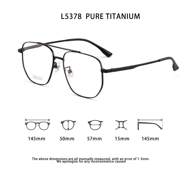 Große Größe reine Titan Brillen ultraleichte Mode Retro Pilot Doppelbrücke Brille optische Rezept Rahmen Mann Frau – Detail 2