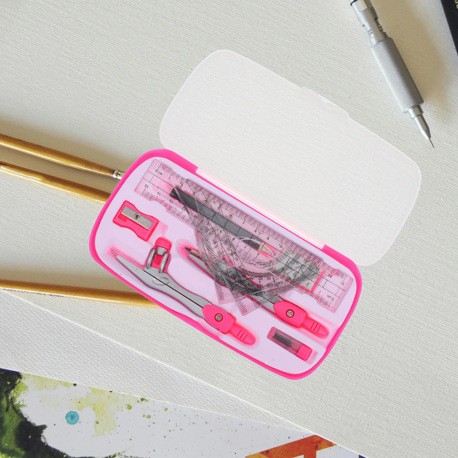 1Set Multifunctional Compass Set Protractor Ruler School Supplies Portable Lightweight Plastic Alloy Materials