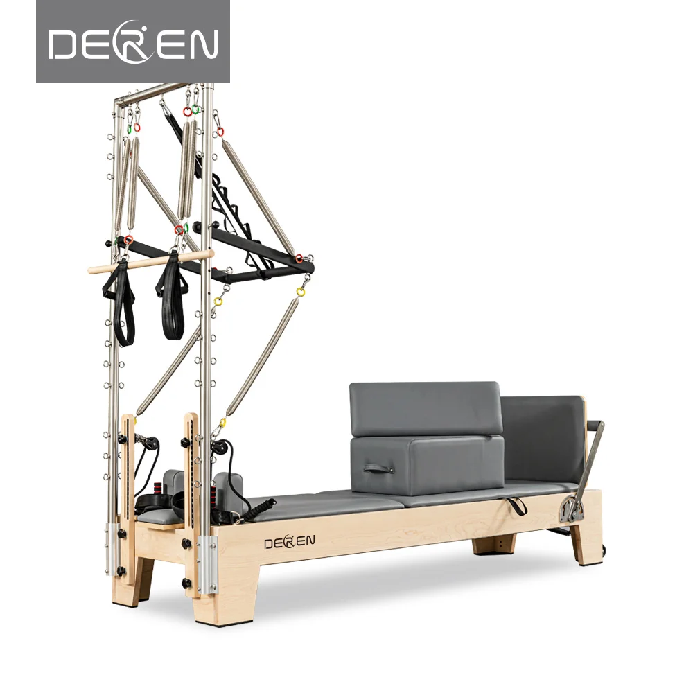 

2-in-1 Adjustable Maple Pilates Reformer Half-Height Bed for Core Strength Stretch Training Fitness Studios Boxed Wood Material