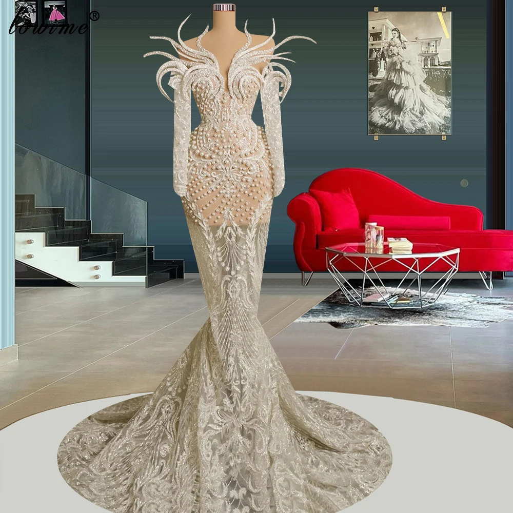 Ivory Floral Celebrity Dresses With Pearls Mermaid Off Shoulder Red Carpet Runway Dresses Vestidos De Gala Engagement Gowns