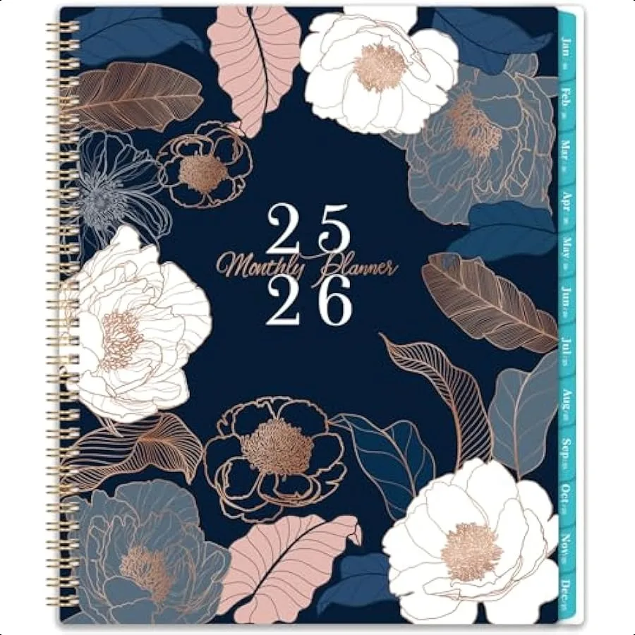 

20252026 Monthly Calendar Jul.2025Dec.2026 8.5" x 11" With Back Pocket TwinWire Binding Engraved Floral