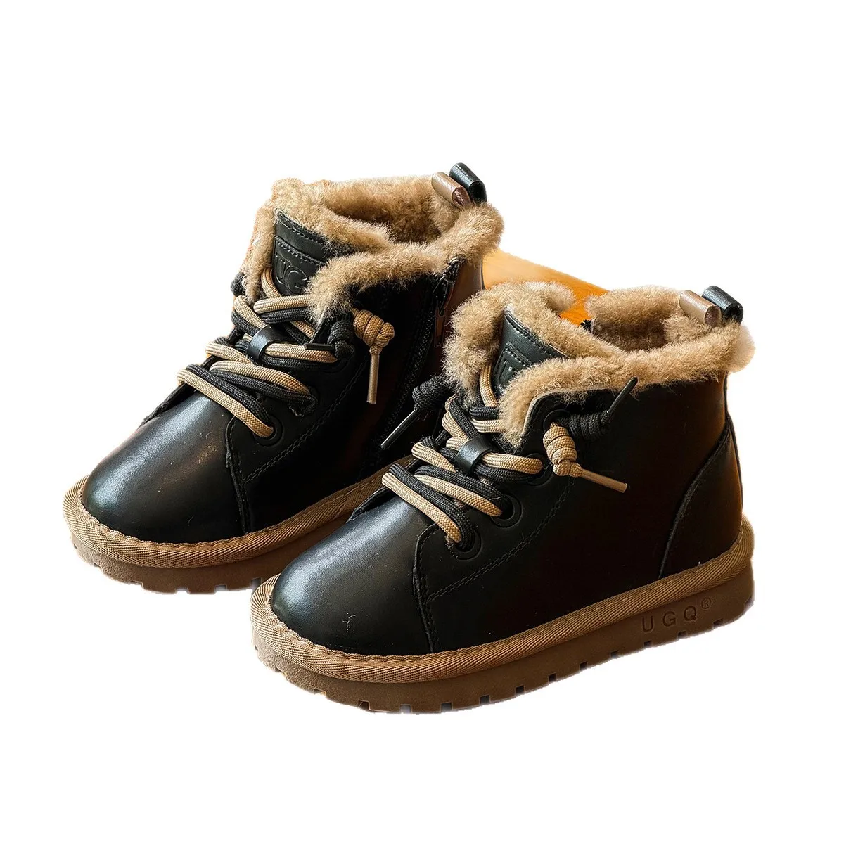 Winter New Kids Leather Boots Fashion Dual Lace-Up Mid-Calf Leather Boots Waterproof & Warm Baby Shoes for Boys & Girls