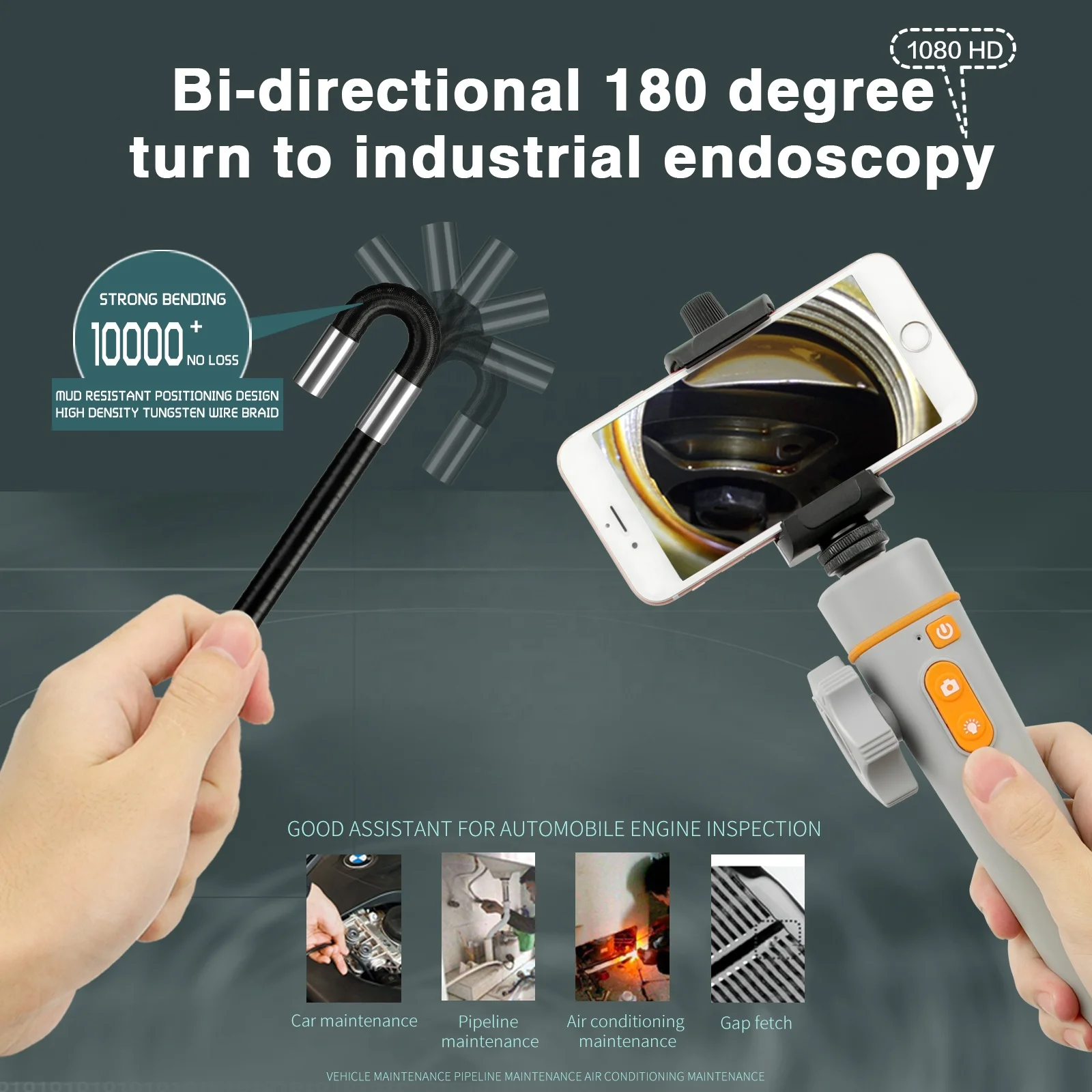Portable Wireless Wifi 180deg Turning Full Hd Mini Endoscope Camera Module Pipe Workpiece Inspection Industrial Endoscope Camera