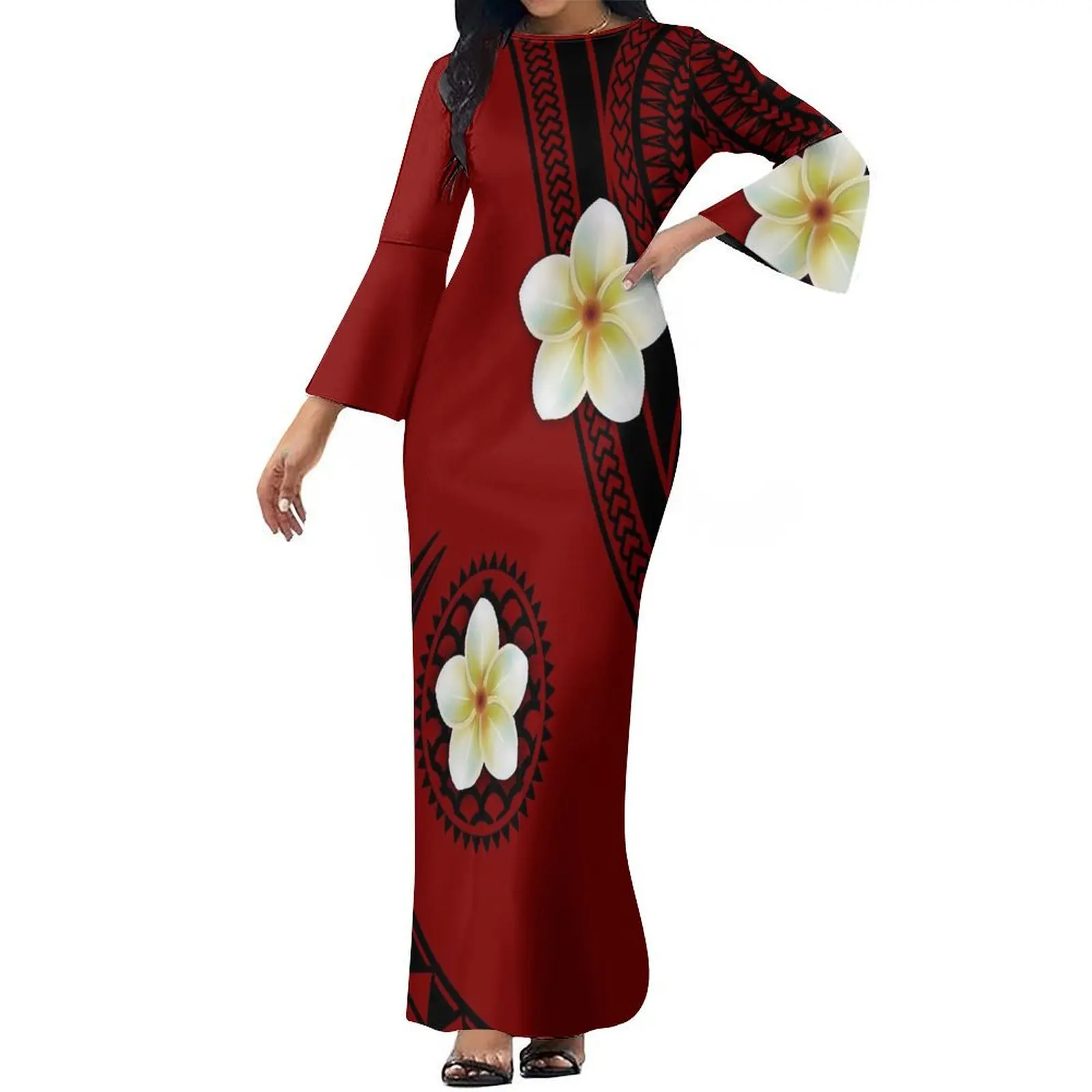 

Stylish Women'S Long-Sleeved Dress Party Women'S Elegant Dress Polynesian Tribal Design Supports Customization