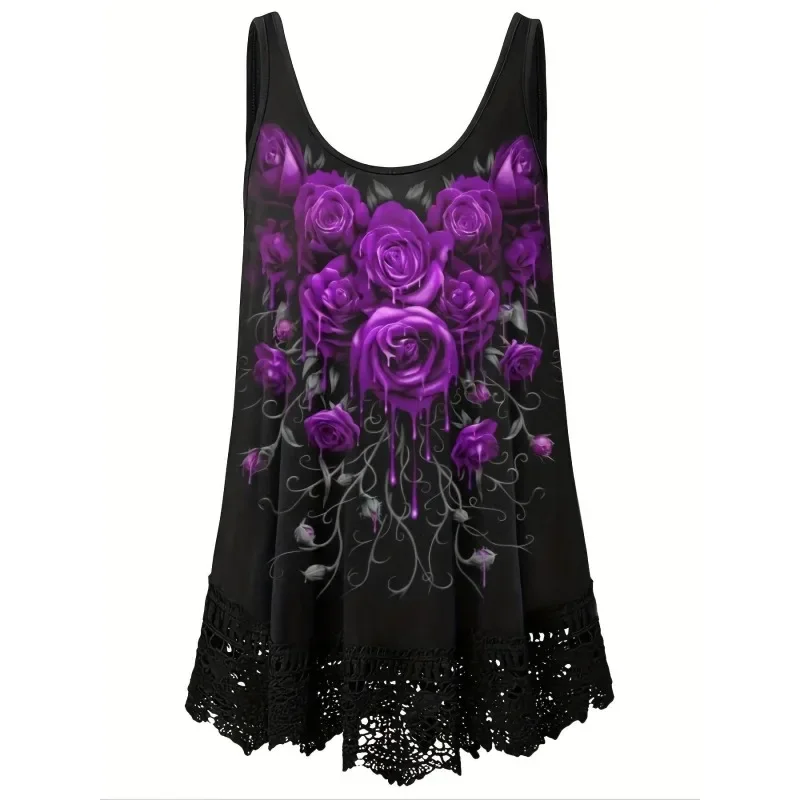 

Женский повседневный кружевной жилет больших размеров с лоскутным принтом, модный и свободный жилет без рукавов с широкими бретелями