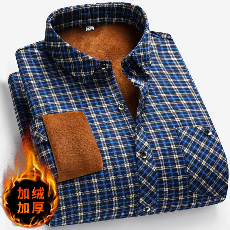 Winter Men's Fleece-lined Long Sleeve Shirt Business Casual Fashion Comfortable Non Ironing Versatile Top