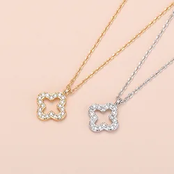 Simple Lucky Four-leaf Clover Necklace For Women Chain Charm Electroplating White-Gold and Gold Color Fashion Jewelry Pendant