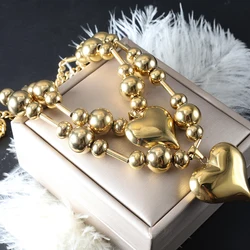 ZMfashion Big Heart Pendant Choker Bracelet Classic Luxury Gold Color Bracelet Women Stainless Steel Jewelry Set Christmas Gift