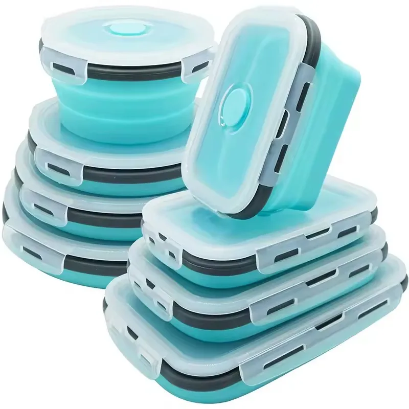 

1PCS Collapsible Silicone Food Storage Containers with Lids Freezer & Dishwasher Safe Rectangular Foldable Lunch Box for Camper