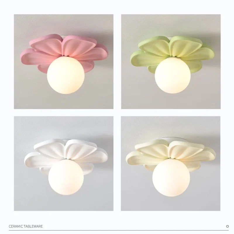 Cream Green Petals Ceiling Lamp Hallway AisleBalcony Porch Stair Ceiling Light wall  Sconce Resin Flower wall  lmap Indoor Decor