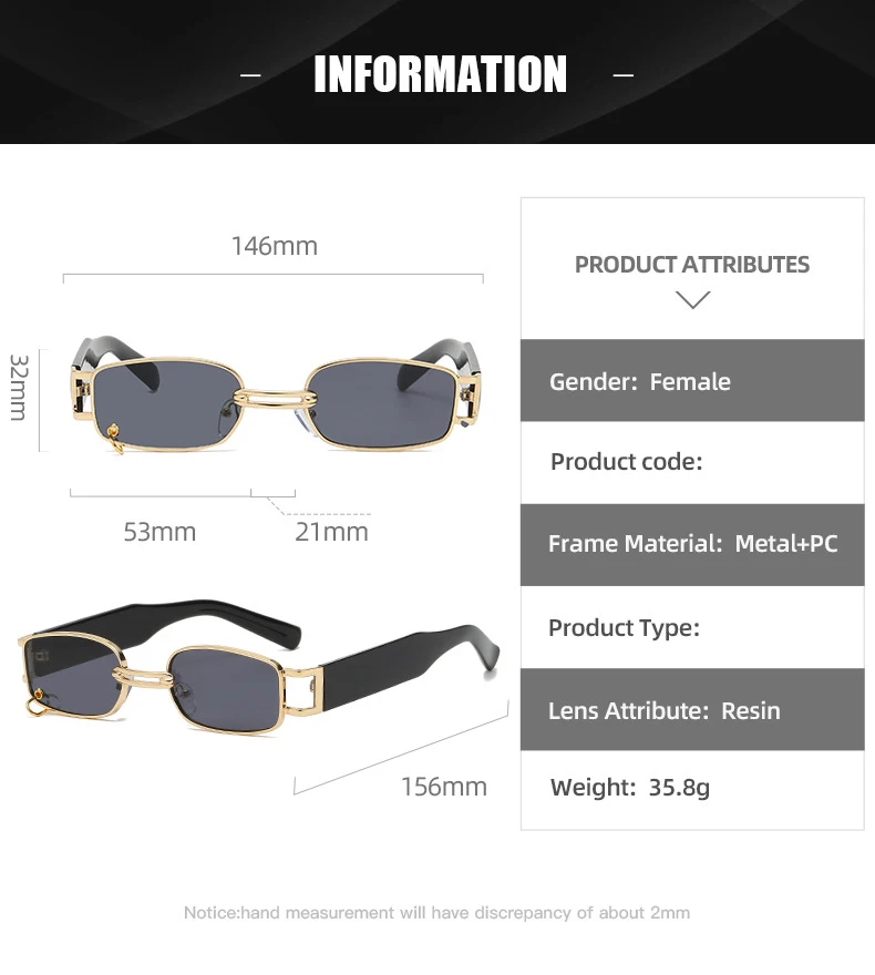 Vintage Black Square Sunglasses Women Luxury Brand Small Rectangle Sun Glasses Men Female Gradient Clear Mirror Oculos De Sol