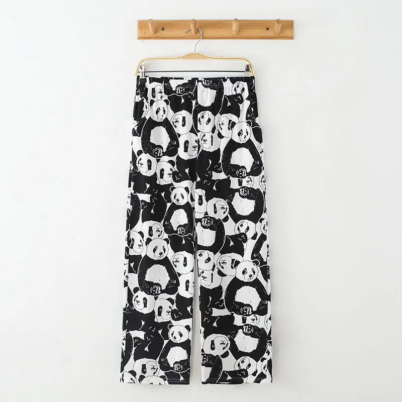 

Sleep Bottoms Women Cartoon Panda Lovely Plus Size 4XL Simple Loose Wide-leg Trousers Female Sleepwear All-match Casual Ulzzang