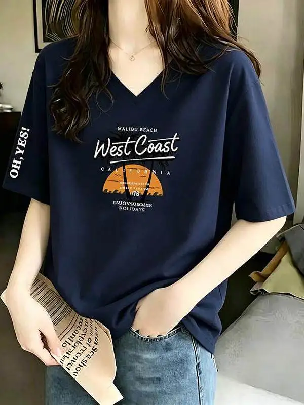 

Women's Short Sleeve T-Shirt Casual Loose Fit Versatile Top Breathable Polyester Fiber Summer New Style Slimming plus Size