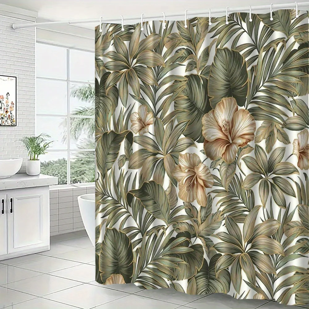 

Luxury Tropical Botanical Shower Curtain 180x200cm Waterproof Jungle Leaf Floral Print Bathroom Decor Home Accent