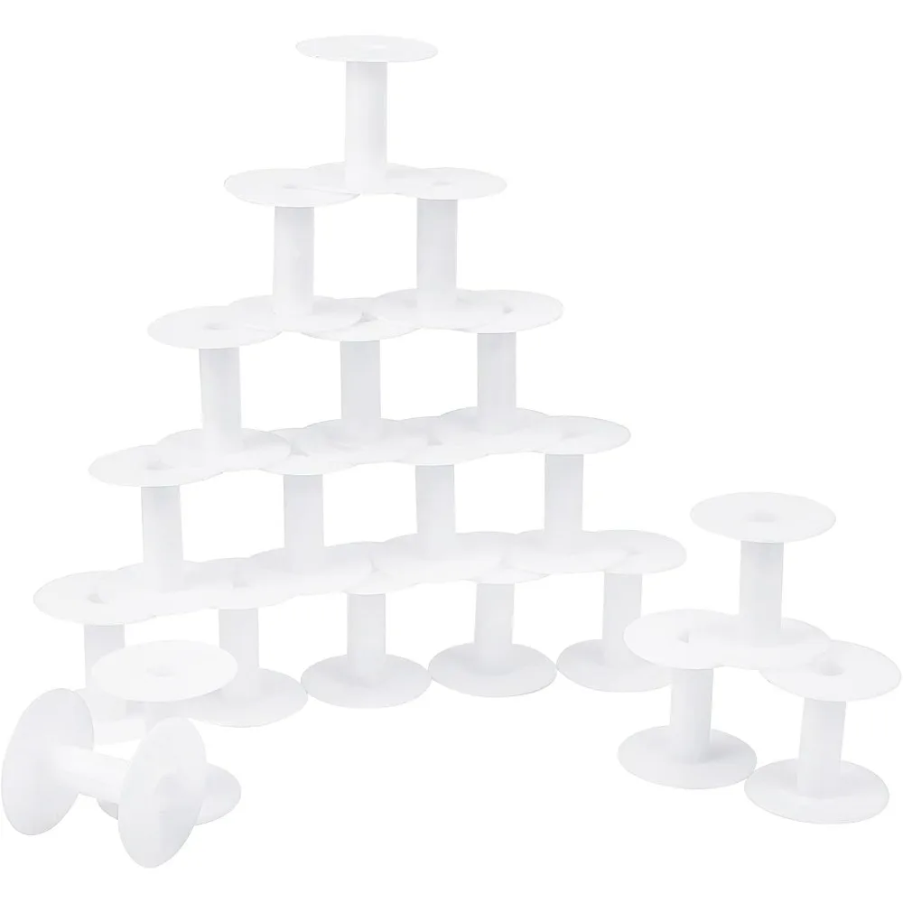 20 Packs Small Empty Spools White Plastic Spools Wire Weaving Bobbins Ribbon Chain Crafts and Sewing 2.2X 2.3 inch