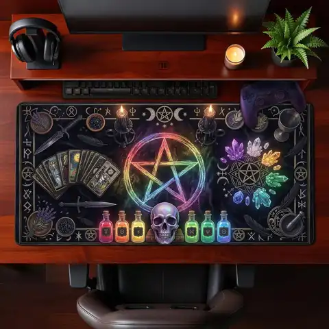 Rainbow Pentagram Goth Witch Mystic Altar Desk Mat Dark Occult Extended Mouse Pad For Gaming Office Workspace Gift