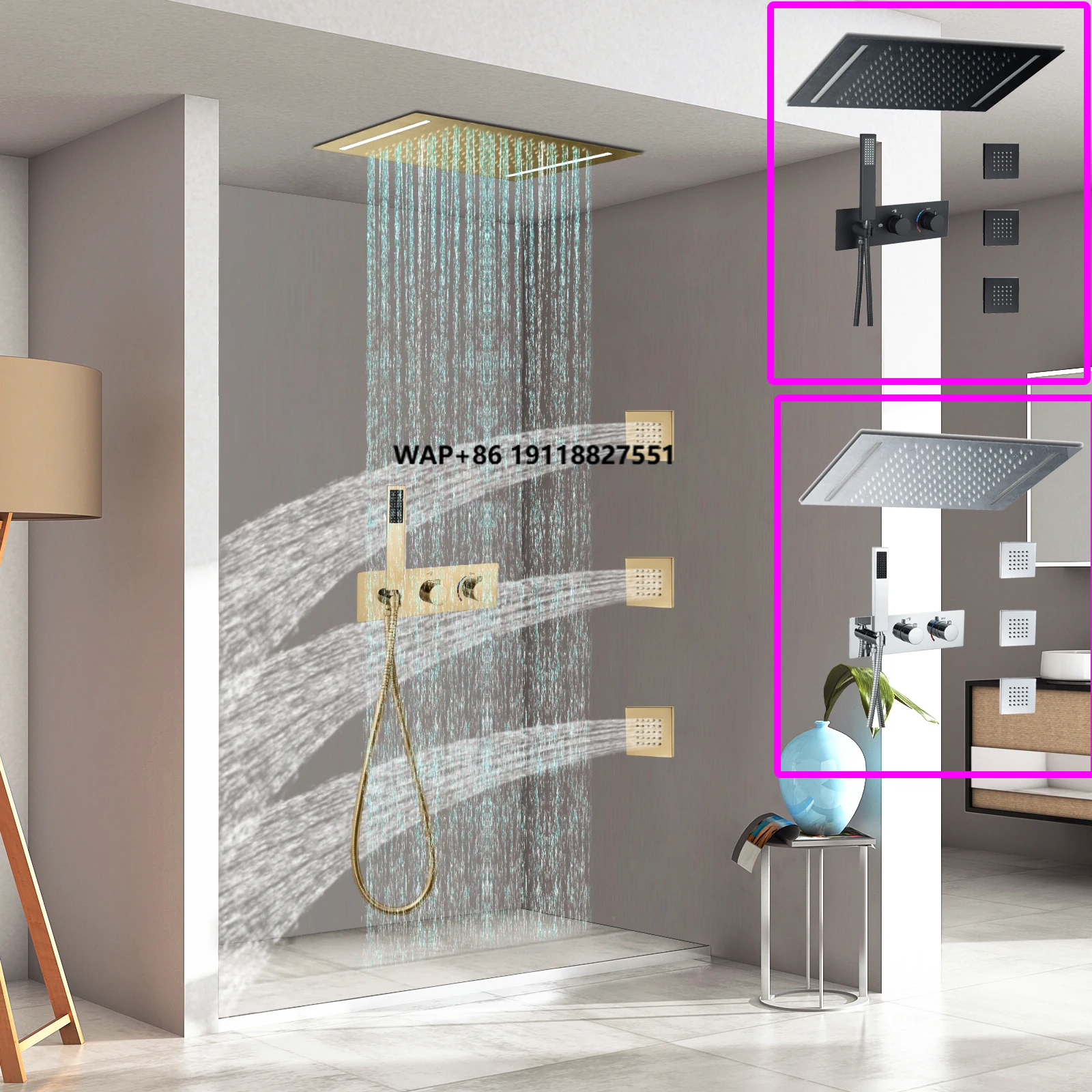 

Ceiling Mounted LED Shower Head 20*15 Inch Build-in Music Speaker Hot Cold Shower Valve Bathroom Shower Faucet Set