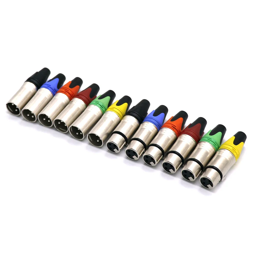 20pcs 10sets Colorful 3Pin XLR Female Jack Male Plug 3 Pole XLR Socket Microphone Connector Amplificador de audio Audiophile