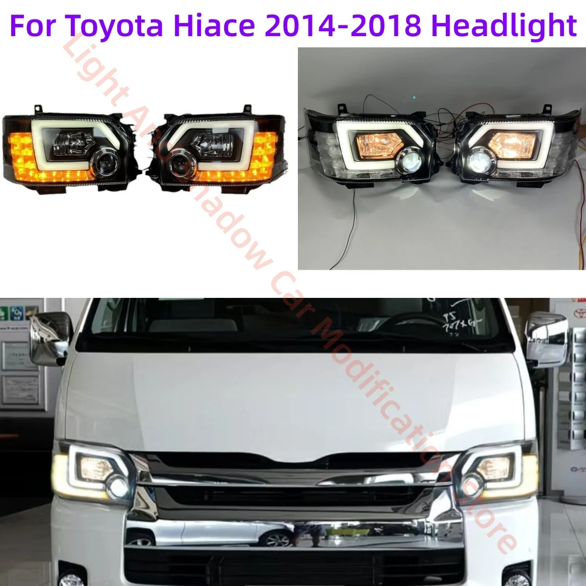 

Fit for Toyota Hiace 2014-2018 Headlight assembly Modification LED Daytime running lights Flowing light turn signal Brake light