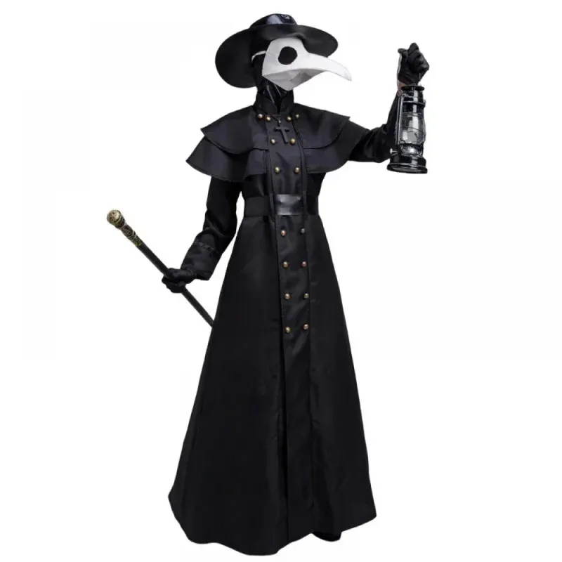 Men's Plague Doctor Costume Outfit with Long Nose Bird Mask Halloween Historical Doctor Attire for Adults