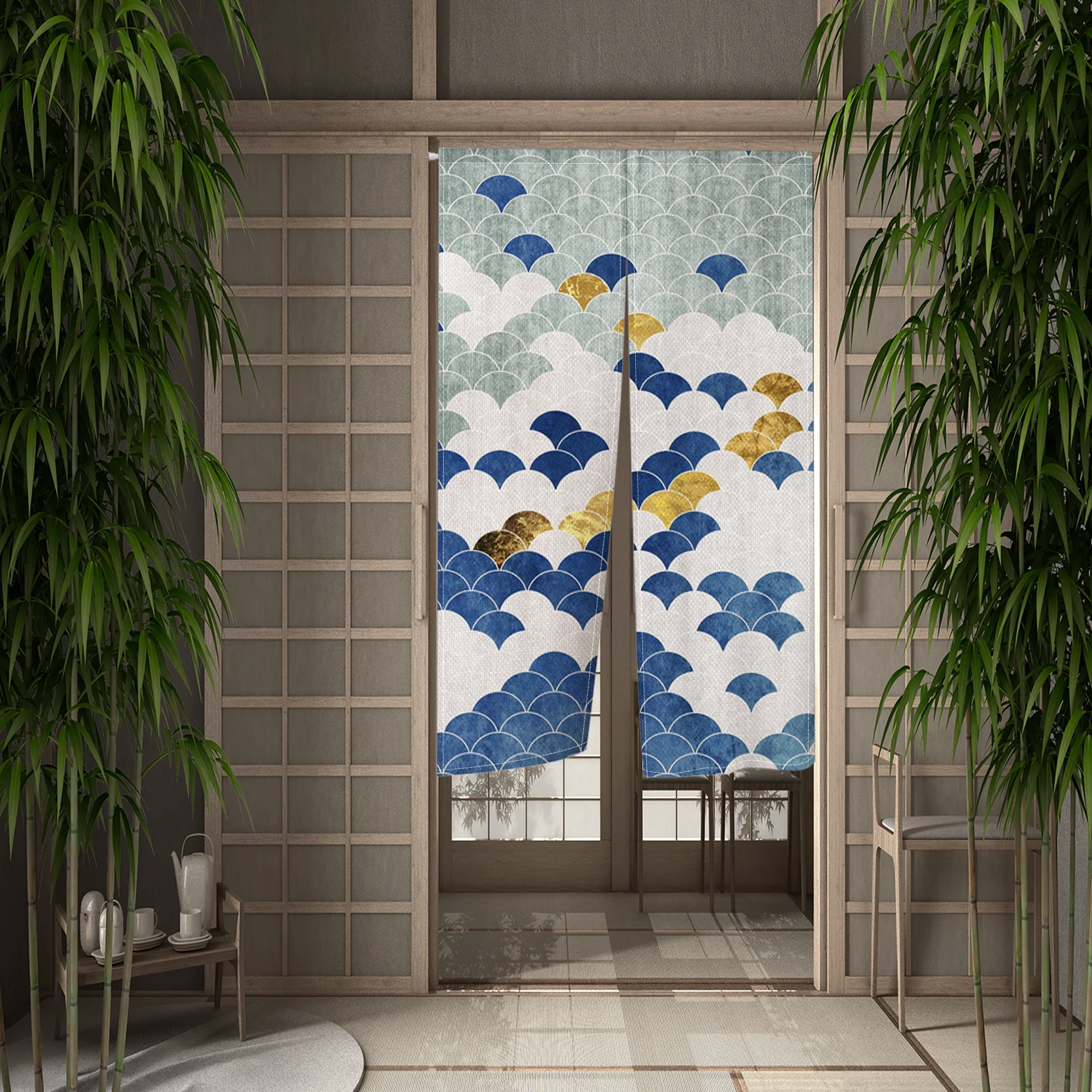 

Льняные дверные шторы в японском стиле с принтом океанских волн, перегородка для гостиной, спальни, разделенные дверные шторы, полузанавески на липучке